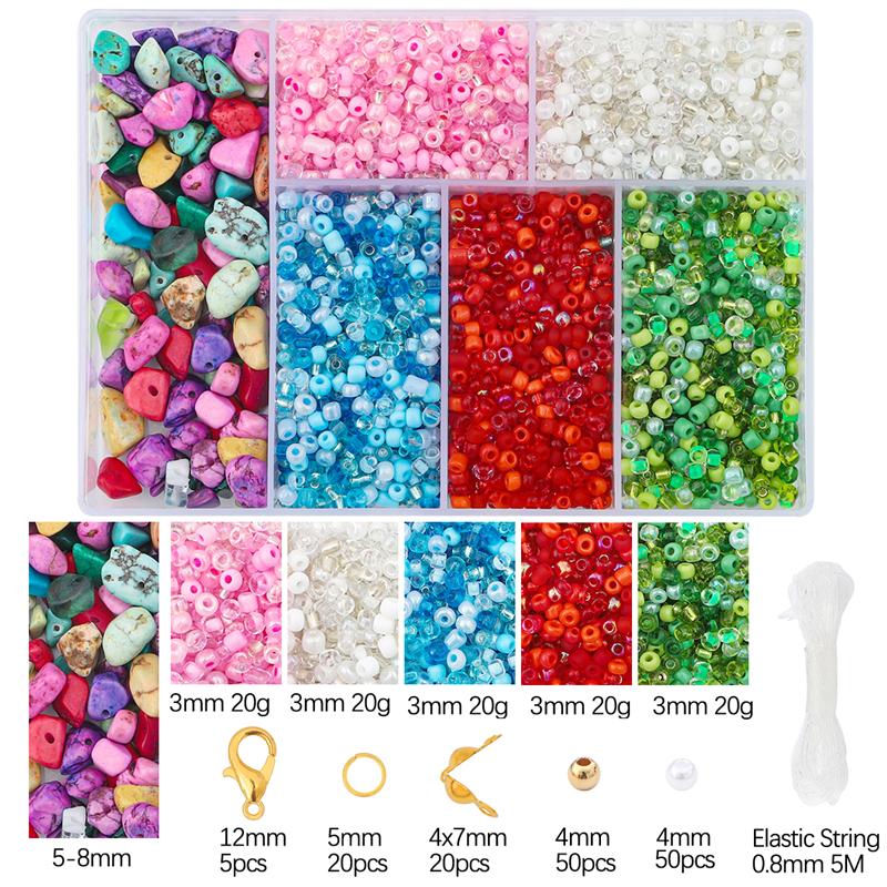 3500 pièces/boîte de perles de rocaille, perles de l'alphabet, perles de pierre naturelle, perles de verre lampwork, kit de perles de champignons pour la fabrication de colliers, bracelets, boucles d'oreilles, bijoux