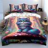 Colorful Cat On Mushroom In Dreamy Forest Duvet Cover Set With 3D Printing Design Soft Polyester Bedding Set All-Season Comfort