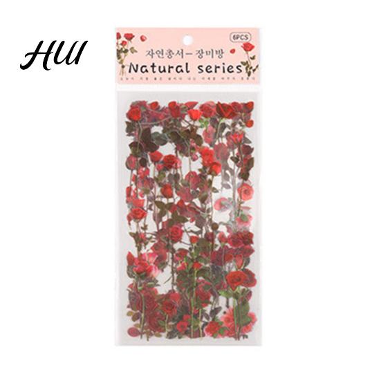 Floral Plant Decals 6 Sheets/Set Natural Flower Scrapbook Stickers, Waterproof PVC Plants Decals, Hand-painted Stickers Transparent Decorative for DIY