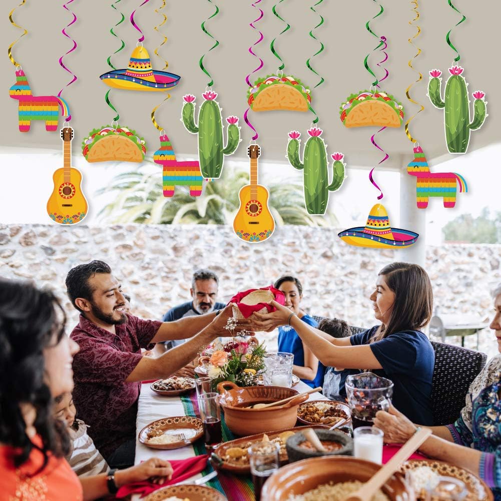 20Pcs Mexican Fiesta Hanging Swirl Decorations, Cinco De Mayo Party Supplies, Taco Twosday Birthday Theme, Taco Party Mexican Fiesta Ceiling Hanging