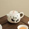 Panda & Butterfly Ceramic Teapot in Beige - Kung Fu Tea Set with Filter