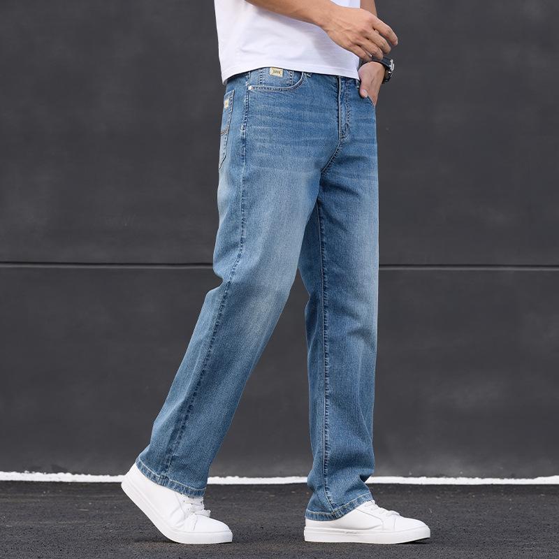 JYL Thin Jeans Men's Elastic Wide Straight New Wide Pants Daily Retro Pants.