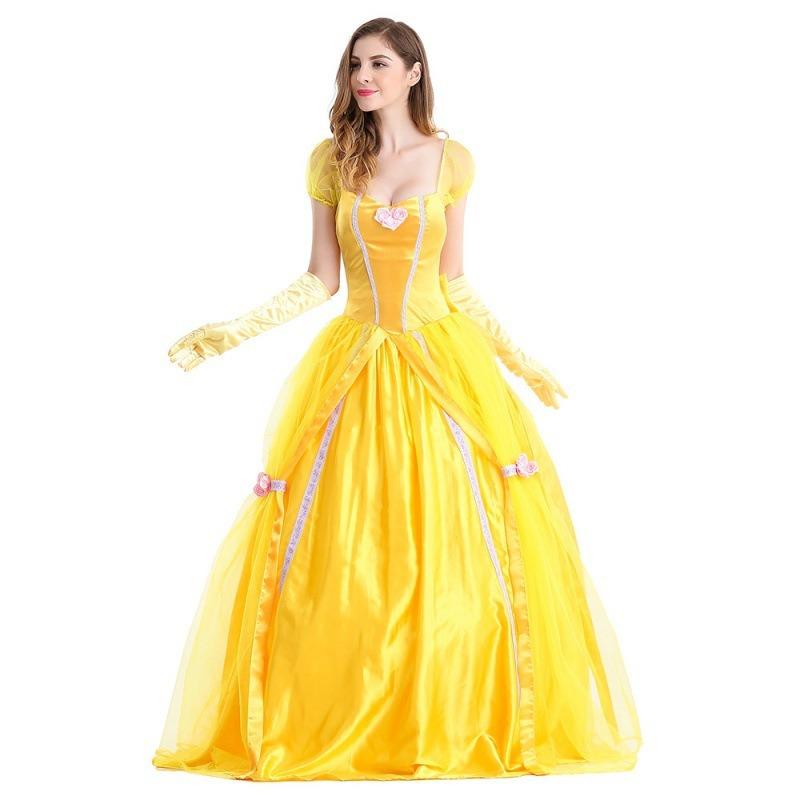 Halloween Princess Dress Yellow Fairy Dress European Retro Court Dress Fairy Tale Themed Costume, Bell Princess Dress