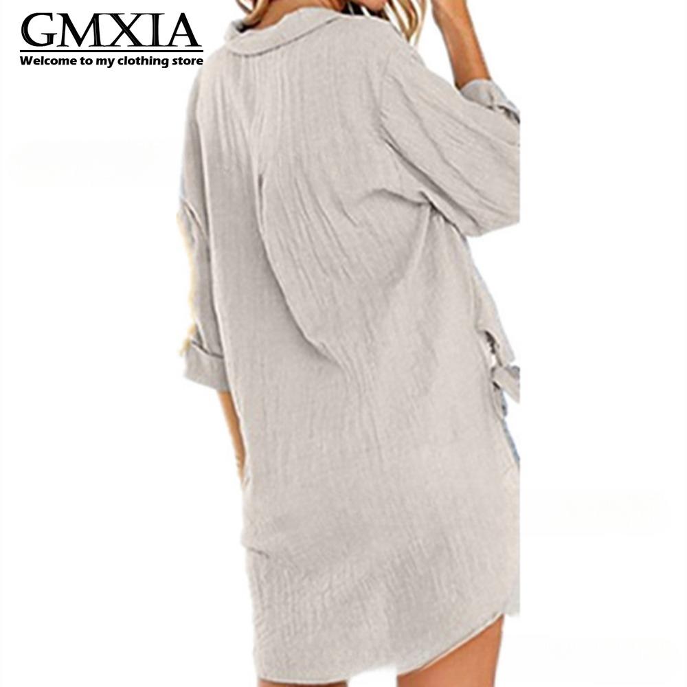 

GMXIA Женская мода Повседневный досуг Однотонный принт Длинный рукав Воротник ПОЛО Блузки и рубашки XXXXXL хаки