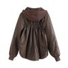 2024 Autumn Women's European & American Style Faux Leather Hooded Sweatshirt Coat