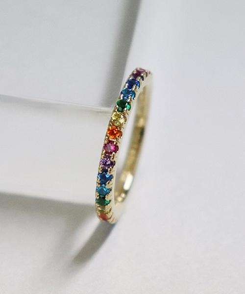 Bonbeau Rainbow Cubic Gold Guard Ring (Type A)