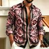 Men's Shirt Baroque Black Gold Printed Long Sleeved Shirt Slim Fit Collar Lining Casual Men's Clothing Comfortable Fabric