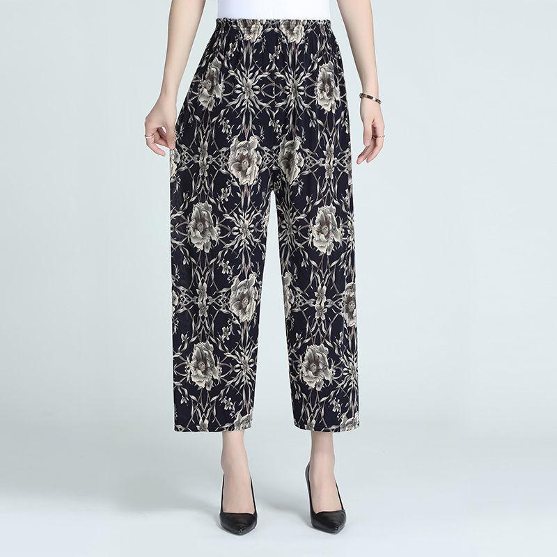 

Женские летние домашние брюки из ледяного шелка, свободные, с принтом, джоггеры, с высокой талией, тонкие, повседневные, укороченные one size