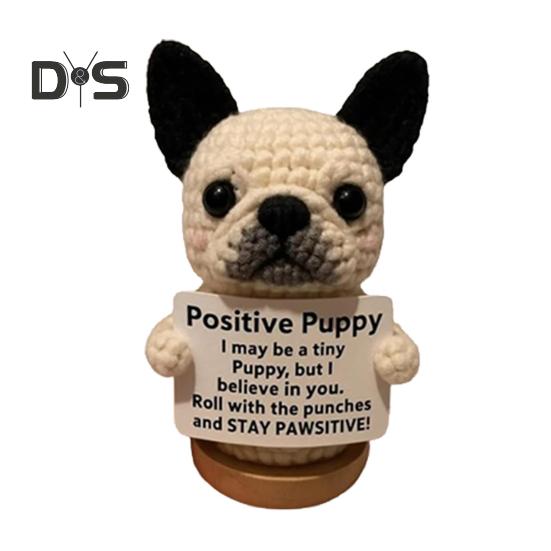 Szydełkowa Lalka Szczeniak Ręcznie Robiony Szczeniak Wsparcia Emocjonalnego z Kartą Inspiracyjną Pozytywna Mini Szydełkowa Ozdoba Pieska Prezent na Zachętę