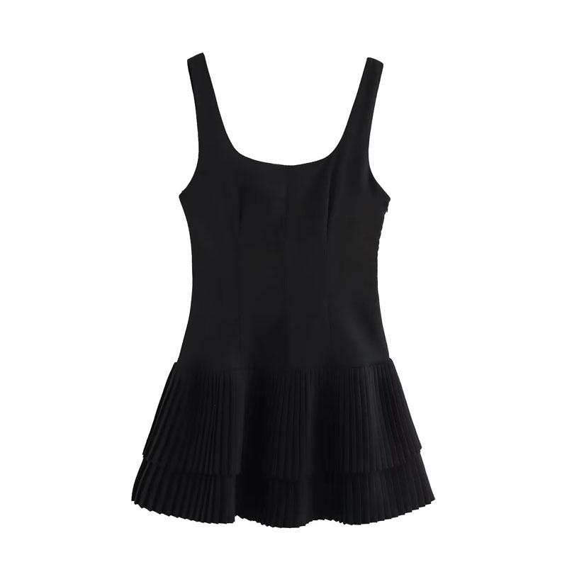 LYRIA Women Fashion Square Collar Sleeveless Solid Mini Dress Female Summer Pleated Dress Chic High Street Slim Short Dress