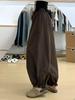 Melanoid Coffee Wide-Leg Cargo Pants - Women's Autumn Plus Size Slimming Cropped Lantern Style