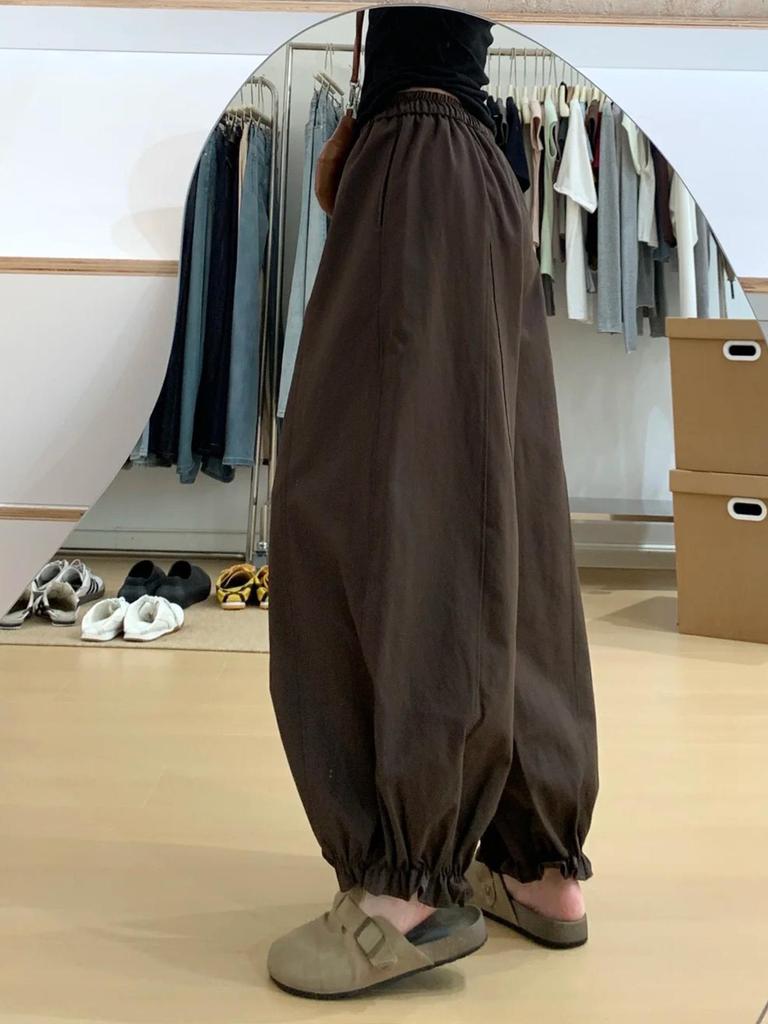 Melanoid Coffee Wide-Leg Cargo Pants - Women's Autumn Plus Size Slimming Cropped Lantern Style