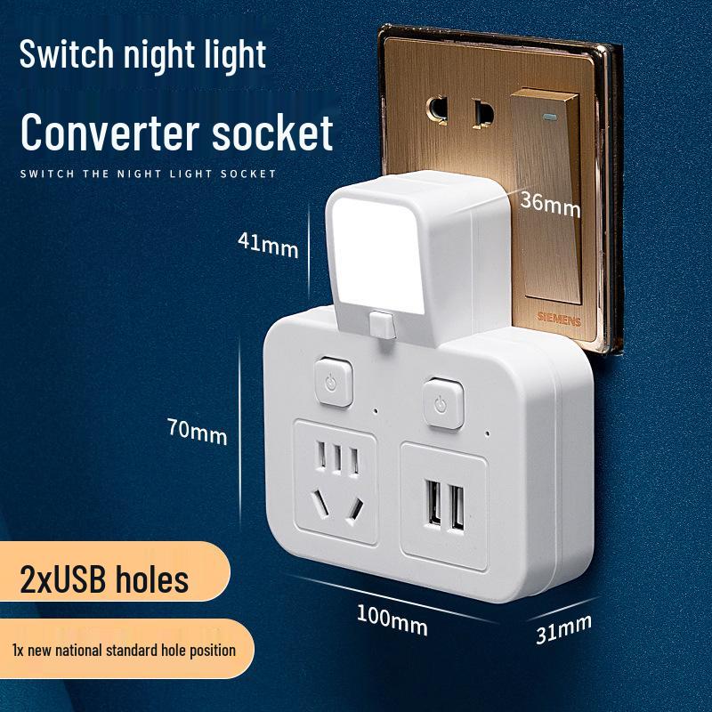 Multi-Outlet Power Strip with USB, Wireless Converter, Night Light, and Individual Switches for Home Office