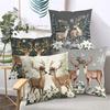 2D Flat Printing Christmas Deer Pillows With Snowflake And Flowers Polyester Pillowcase, Sofa Decorative Cushion Cov