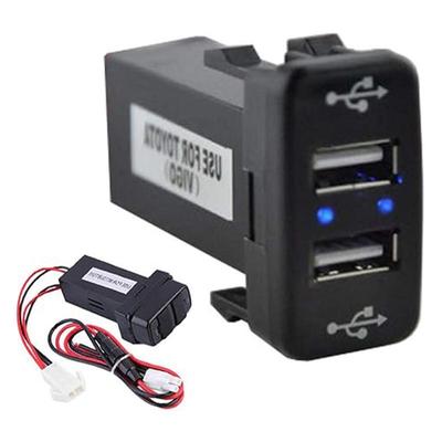 Toyota Dual USB Car Charger with Wiring & Blue Light (3.1A, 32x20mm)