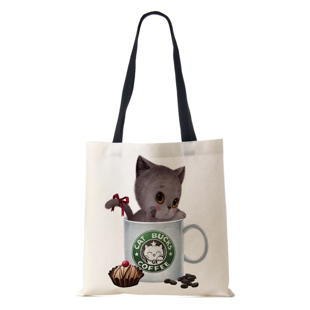 Dog Cat Women Shoulder Bag Shopper Travel Canvas Casual Handbag 2022 Eco Reused Print Vintage Large Capacity Tote Books Bag KTY