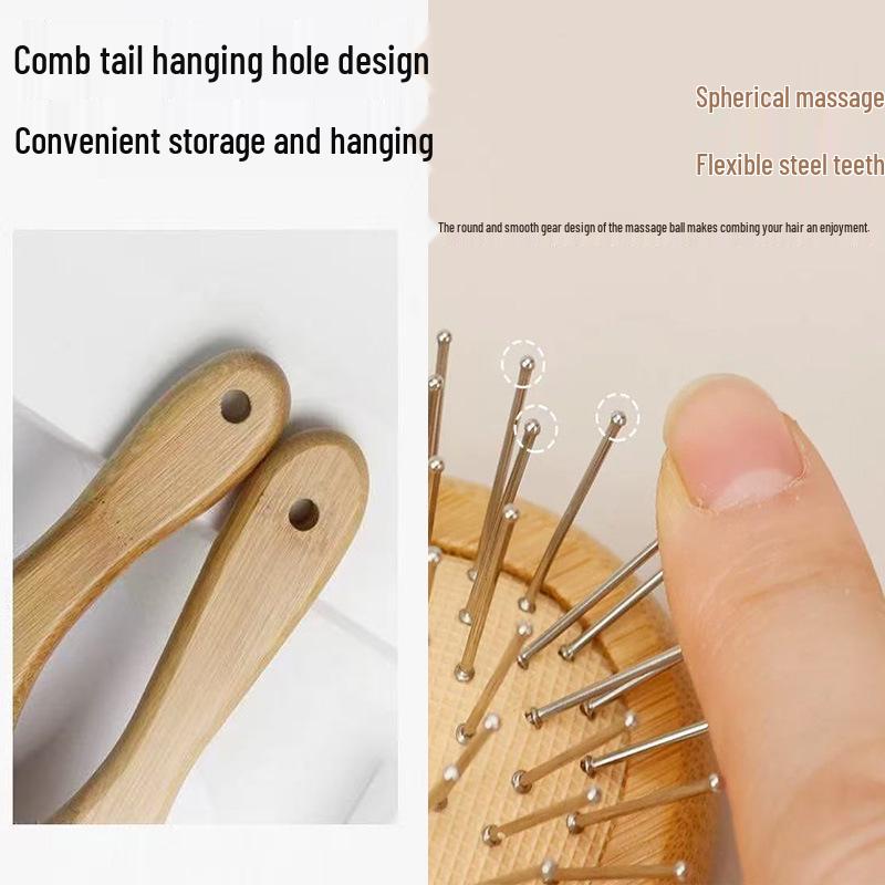 Steel Needle Anti-static Scalp Massage Comb with Nanmu Bamboo Handle