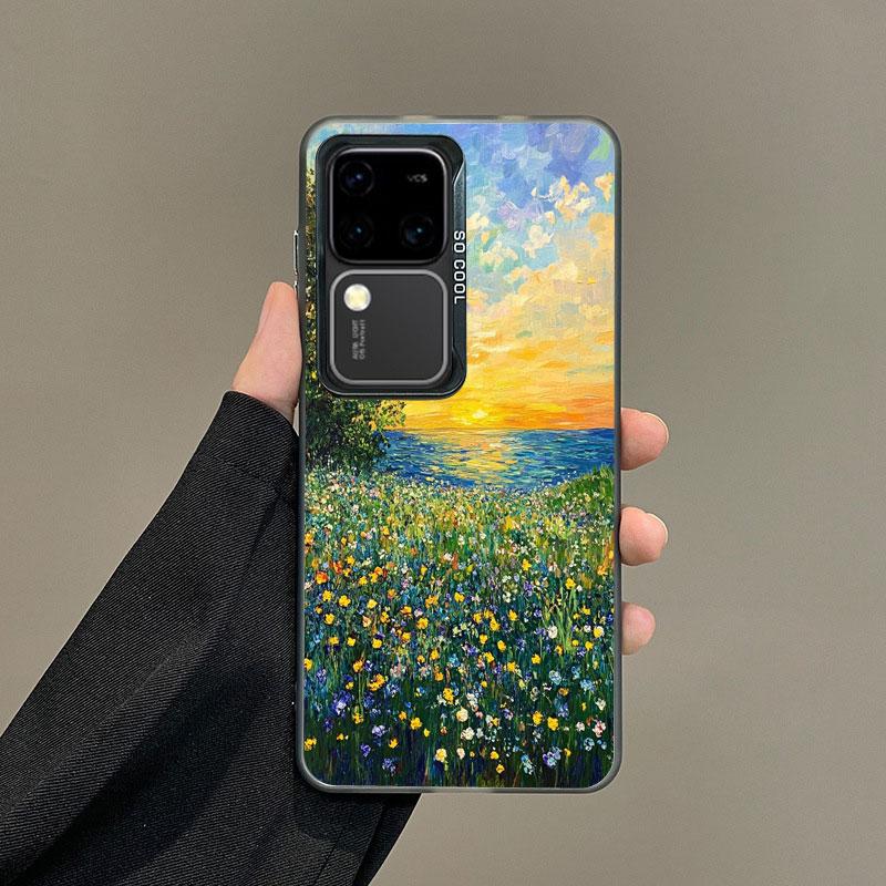 For Samsung S24 S23 Ultra Plus FE S25 S22 Ultra Plus S21 FE Laser Phone Case Floral Pattern Blue Flower Sea Shockproof Covers