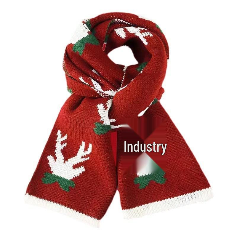 

High-End Women s Winter Scarf: Snowflake and Reindeer Design, Red, Korean Style, Perfect Christmas Gift