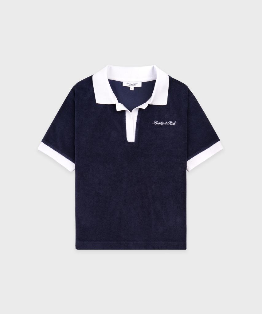 SPORTY&RICH Signature Logo Terry Polo - Navy R265Aw2006