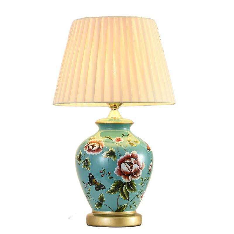 Retro American-Chinese Ceramic Table Lamp with Remote Control for Bedroom or Living Room