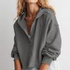 Women's Solid Color Loose Hooded Sweatshirt V-neck Top Pullover Long Sleeved Shirt