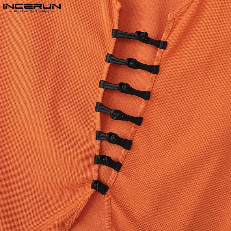 INCERUN Maiouri casual de vară pentru bărbați cu gât în V, fără mâneci, cu bandaj, goale, neregulate