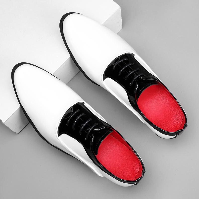

Fashion new high-heeled British men s business pointed black and white color matching trendy leather shoes leathershoes 44 білий