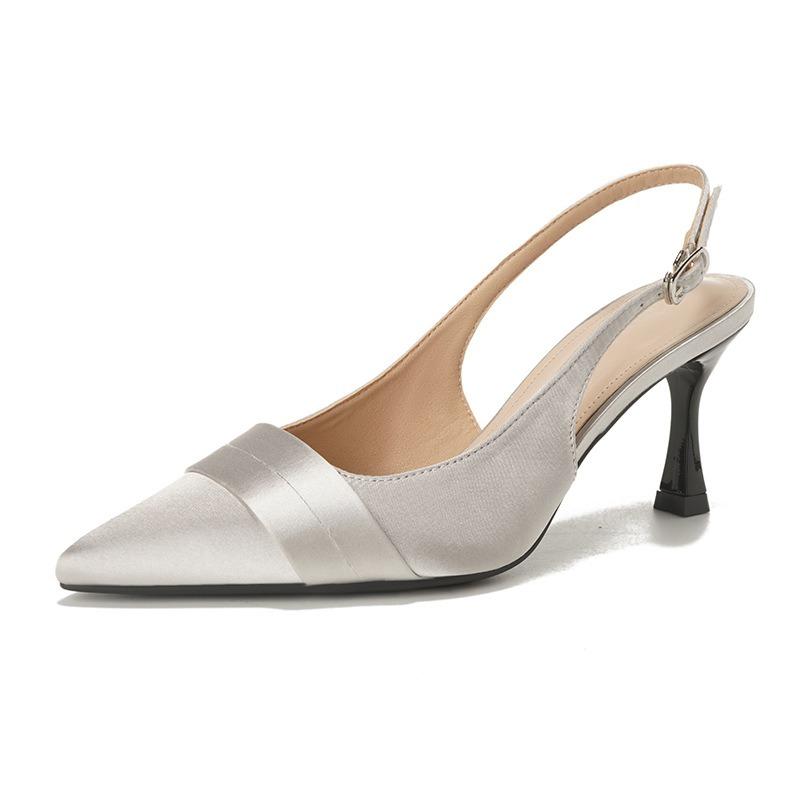 Sheepskin Sandals Women's Summer Versatile Temperament Commuter Bag Head Thin Heel Pointed Back Empty High Heels Beautiful Single Shoes