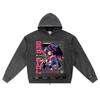 DTG Print Knitted Denim Zip-Up Hoodie Japan Samurai Brother Print Zipper Hoodies