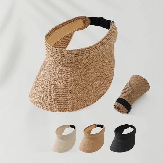 Summer Sun Hat, Large Brim Straw Hat, Hollow Top Foldable Sun Protection Hat for Vacation Daily Wear