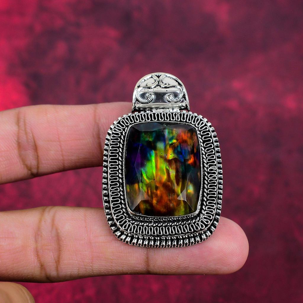 Ammolit Anhänger Edelstein Handgefertigter Schmuck, 925 Sterling Silber Anhänger, Geschenk für Frau Schmuck