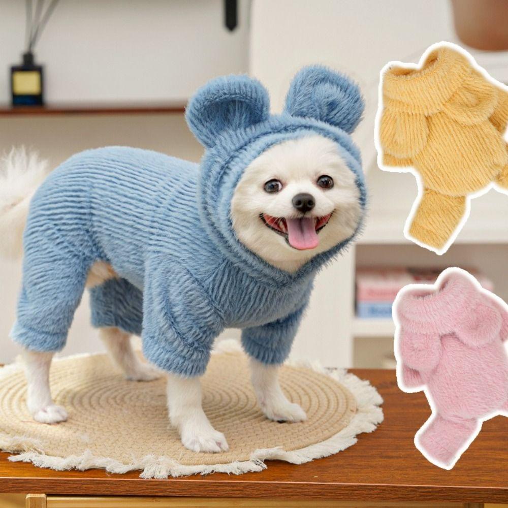 Cat Hooded Coat Warm Puppy Winter Overall Thick Hooded Dog Jumpsuit Velvet Pet Pajamas Outdoor