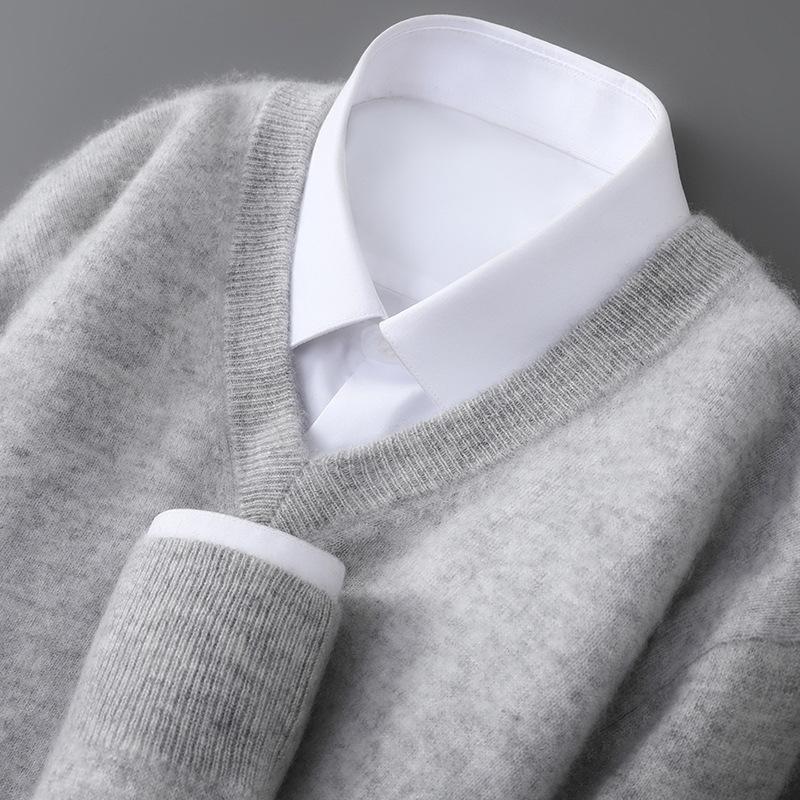 Men'S Pure Cardigan V-Neck Pullover Long Sleeve Sweater Business Casual Warm Cashmere Knitted Bottom Top