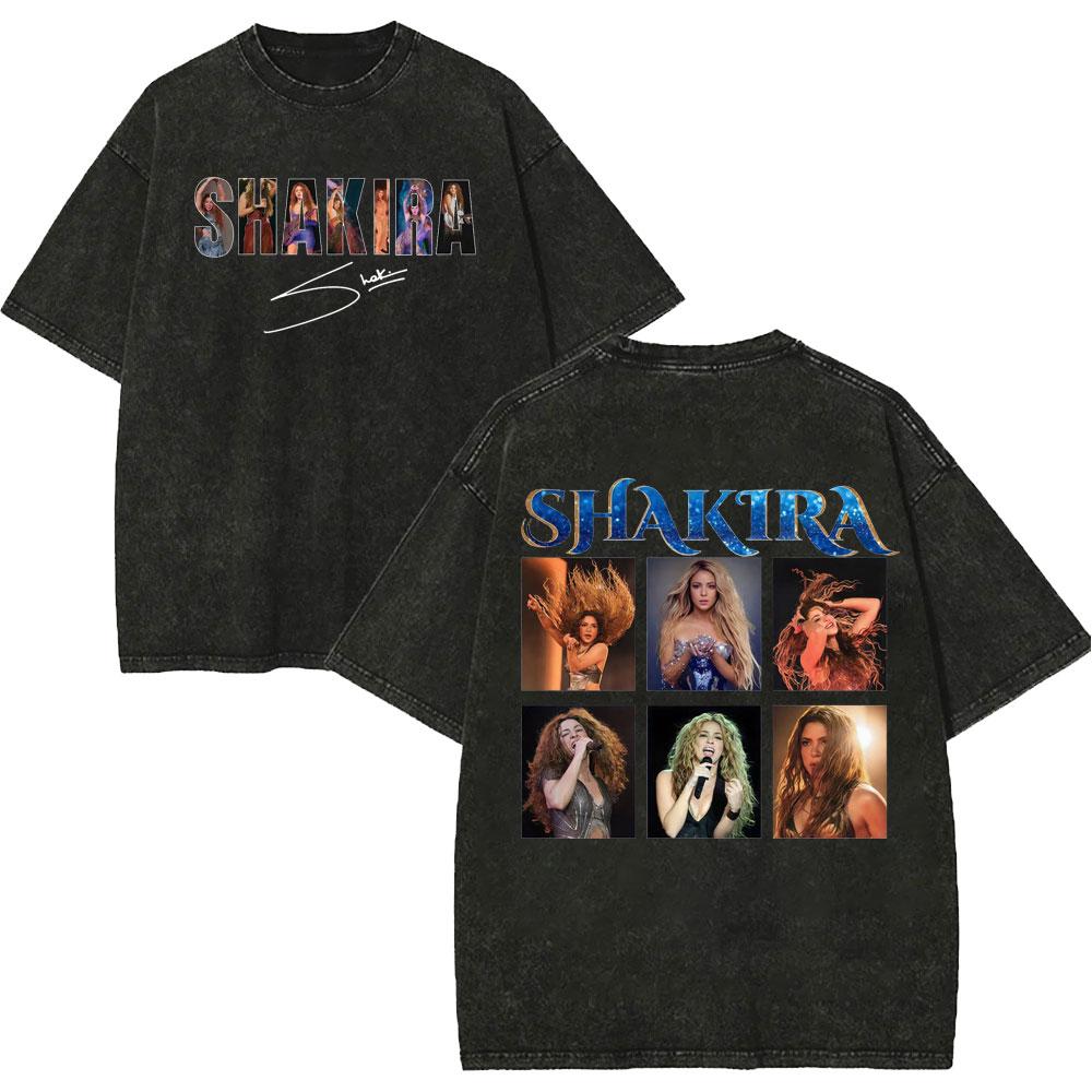 Vintage Washed Singer Shakira Merch T Shirt Las Mujeres Ya No Lloran World Tour 2026 Tshirt Unisex Women Fashion Hip Hop Tshirts