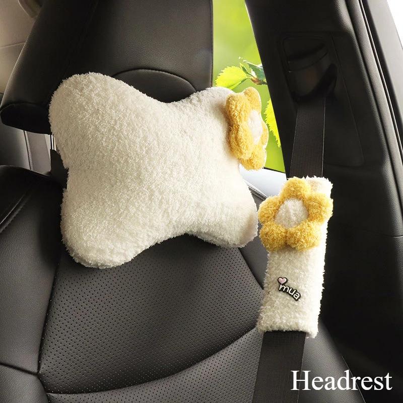 Cute Flower Car Headrest Pillow Neck And Waist Support Lumbar Support Auto Decoration Cushion Kawaii Car Accessories