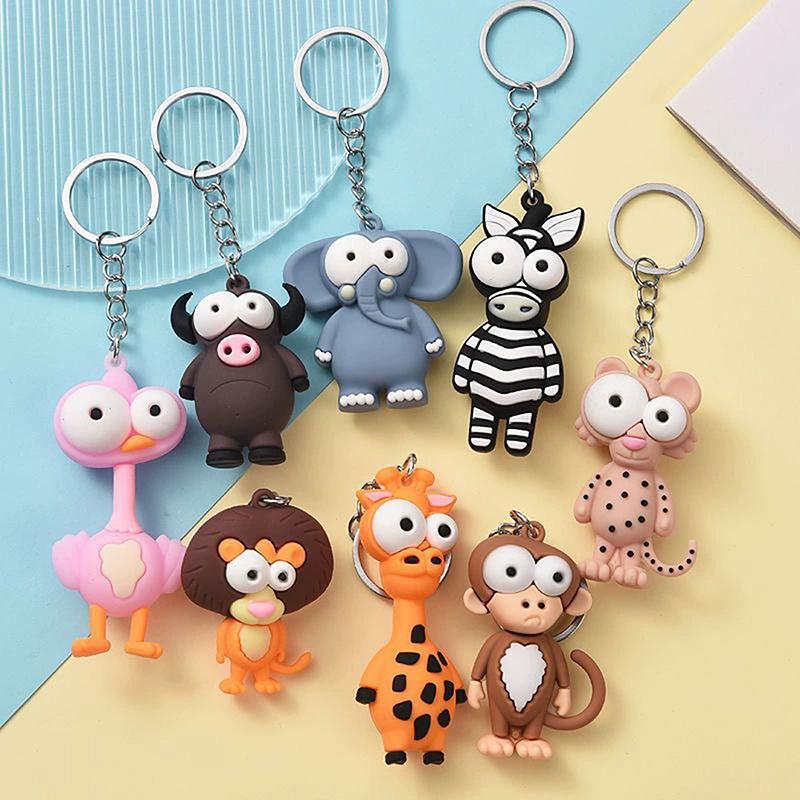 Cute Cartoon Animal Charm Keychain, Big Eyes Animal Plush Toy Keychain Monkey, Giraffe, Elephant Pendant