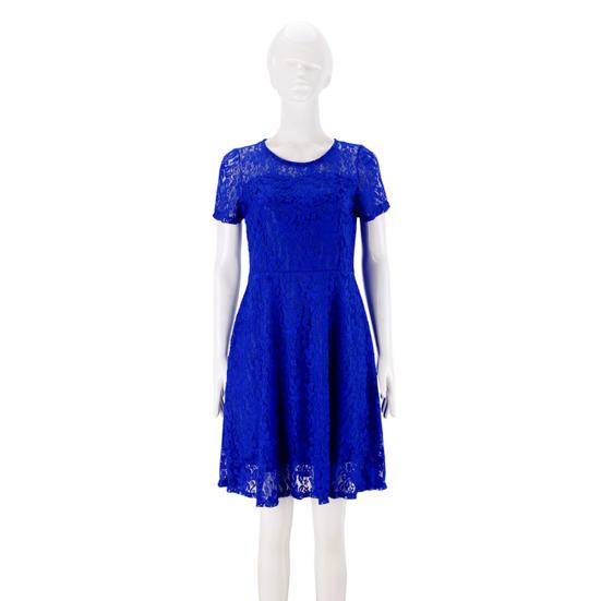 Women Summer Dress See-through Hollow Out Lace Short Sleeves Big Hem Dress-up Round Neck A-line Plus Size Prom Dress Women Clothes