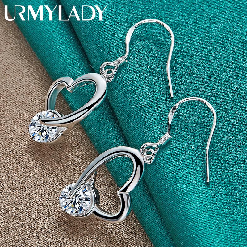 925 Sterling Silver Heart AAA Zircon Earrings For Women Charm Jewelry
