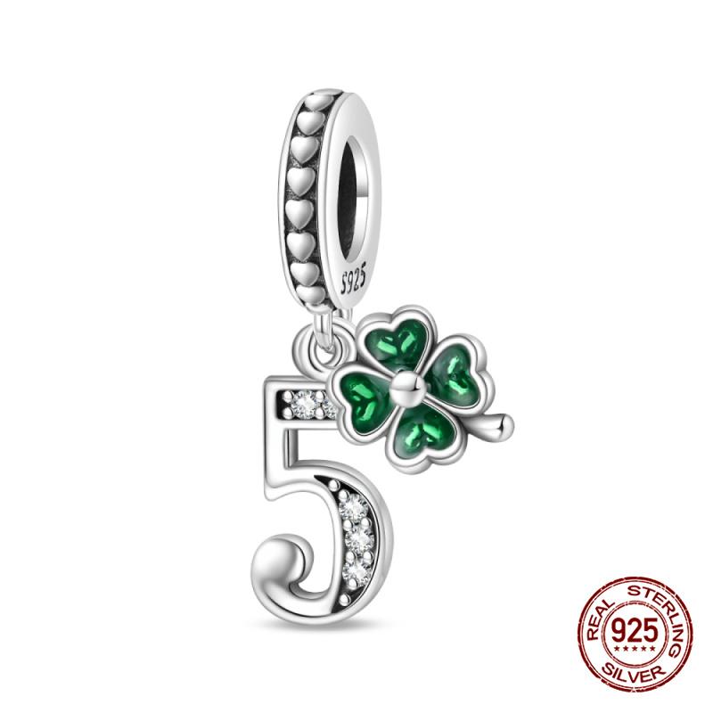 Original Charms Copper Lucky Four Leaf Clover Number Charms Beads Fits 3Mm Original Bracelet Women Diy Jewelry Gift