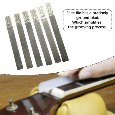 Juego de 6 limas ranuradoras para cejilla de guitarra calibradas, Kit de herramientas de reparación para luthiers de acero inoxidable,