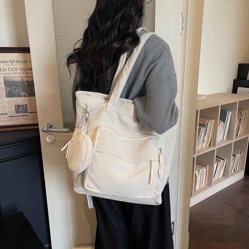 Women's Large Corduroy Tote - Summer 2026 Casual Bucket Shoulder Bag
