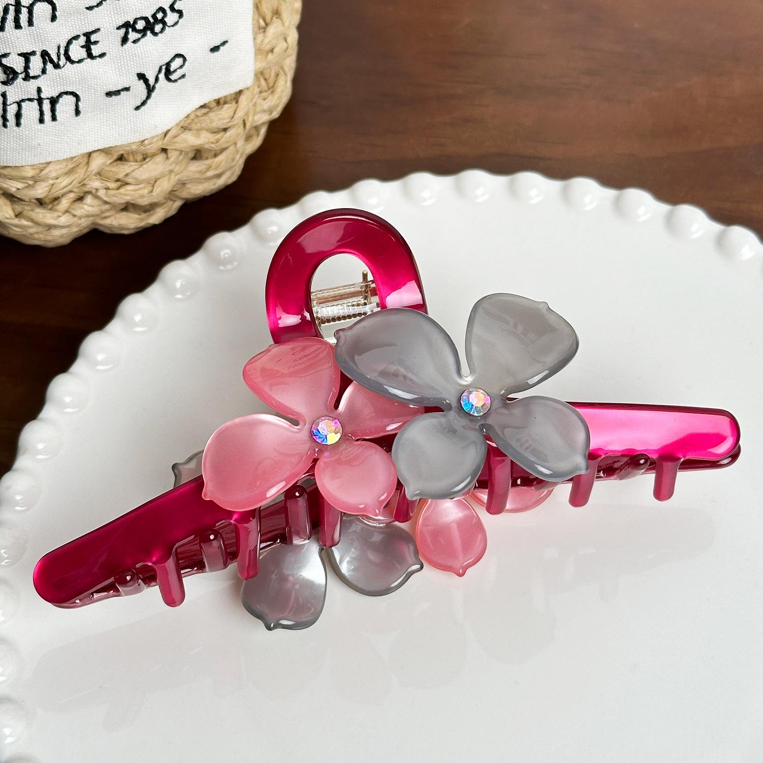 

Large Extra Stylish Hair Claw Clip In Acetate With Elegant Flower Motif And Eyecatching Rhinestones Women For фиолетовый