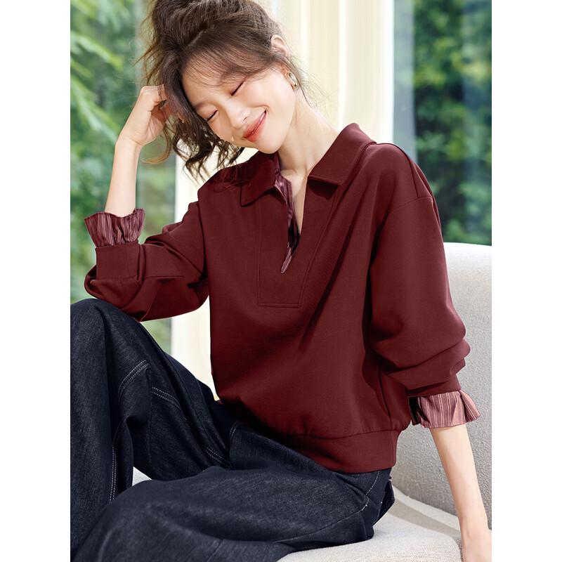 

Women s MIU Style Faux Two-Piece Striped Sweatshirt L