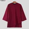 INCERUN Oversized Summer Men O Neck 3/4 Sleeve iIrregular Casual Long T-shirts Tee Tops