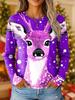2025 Women's Vintage Reindeer Print Long Sleeve, Christmas Party Crew Neck, Holiday Gift Top, Fall Winter Festive Style