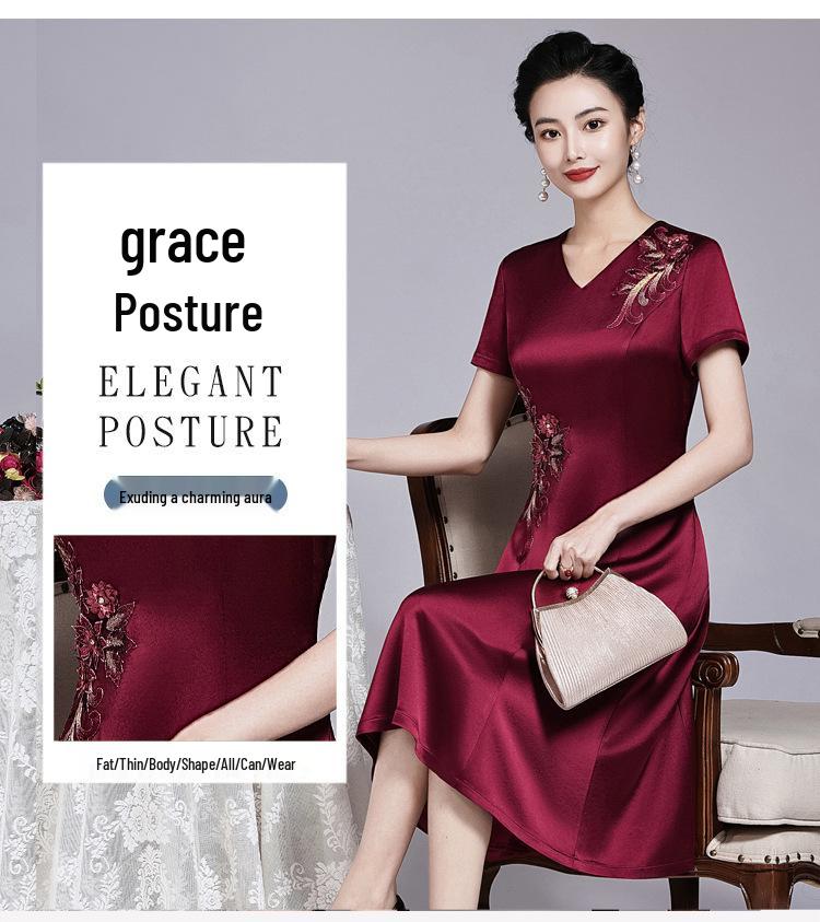 Elegant Autumn 2025 Acetate Dress for Mother-in-Law's Wedding Banquet - Stylish Large Hem Evening Gown