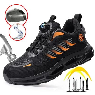 Scarpe di sicurezza con pulsante rotante Uomo Scarpe da ginnastica con puntale in acciaio Stivali di sicurezza da lavoro antiperforazione Scarpe da lavoro sportive con cuscino d'aria Stivali anti-schiacciamento