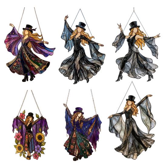 Dancing Lady Sun Catcher, Acrylic Hanging Ornament, Bohemian Gothic Woman Window Spinner, Gift for Mom Grandma Wife