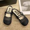 Summer Korean Style Flat Mesh Lace-Up Closed-Toe Slippers, Heelless Shallow Mouth Sandals for Women, Perfect for Outdoor Wear